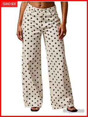Retro Polka Dots Denim Wide Leg Ankle Jeans Y2K Boyfriend Palazzo